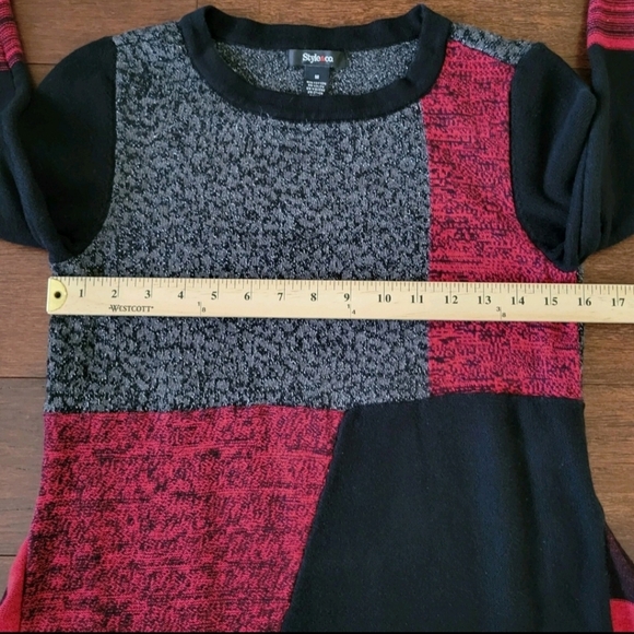 Style & Co Women's Knit Boho Patchwork A-Line Tunic Top Size M Red Black Silver - Picture 4 of 7